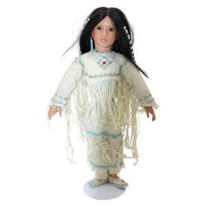 Silver Moon Native American Collectible Porcelain Doll By Linda Mason W/ Certifi